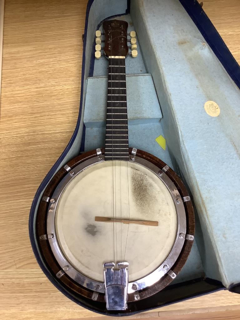 A ukelele, cased